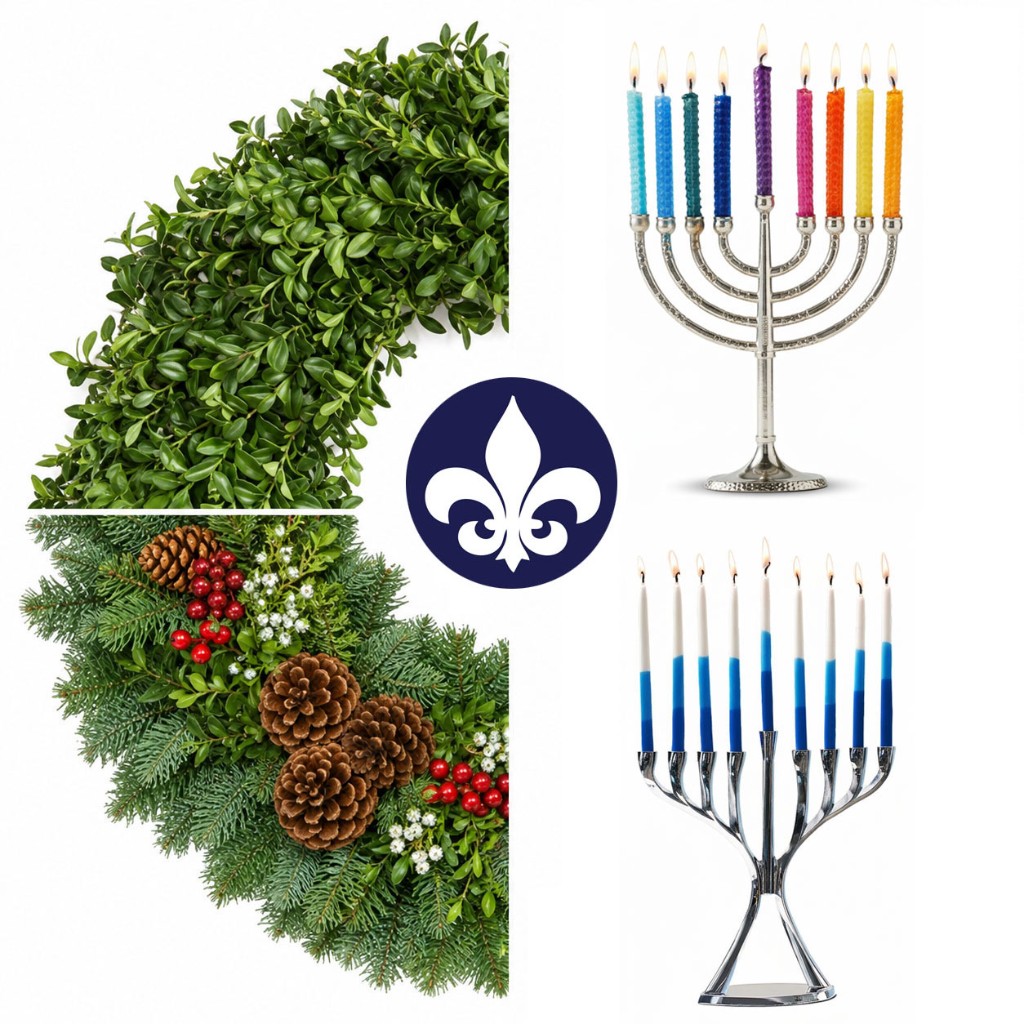 Wreaths and menorah candles from the Glencoe Scout holiday sale